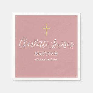 Serviette En Papier Rose Poussiéreux Signature Baptême Christening