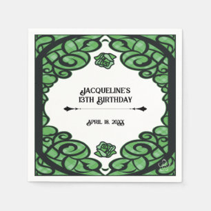 Serviette En Papier Rose Princesse Anniversaire à porte verte et noire