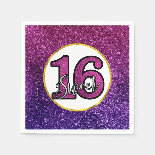 Serviette En Papier Rose & Purple Sweet 16 Parties scintillant étincel (Devant)