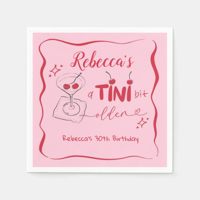 Serviette en papier rose rétro Cherry Tini un peu  (Devant)