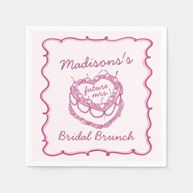 Serviette En Papier Rose Retro Heart Coquette Gâteau de Cerise de Mari (Devant)