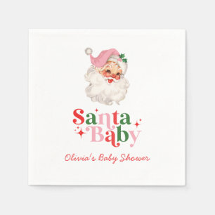 Serviette En Papier Rose Rétro Santa Baby shower pour bébé de Noël