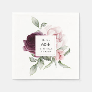 Serviette En Papier Rose romantique Aquarelle Botanique 60e Anniversai