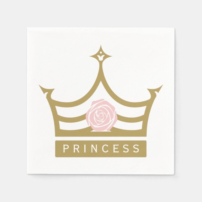 Serviette En Papier Rose rose clair chic et princesse d'or Couronne (Devant)