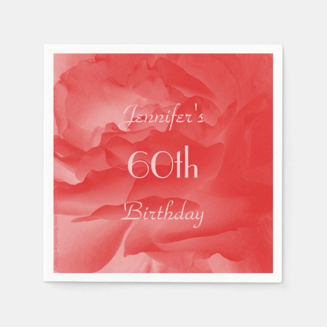 Serviette En Papier Rose rose corail classique, Nom, 60e Anniversaire  (Devant)