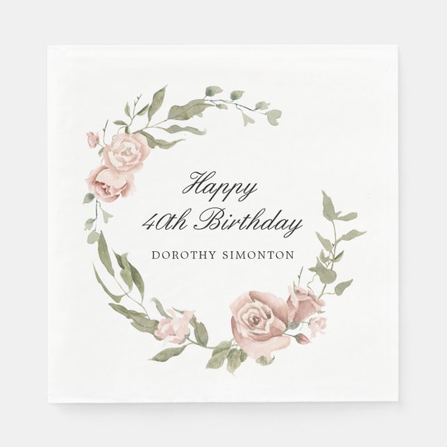 Serviette En Papier Rose rose Dusty Floral 40e anniversaire (Devant)