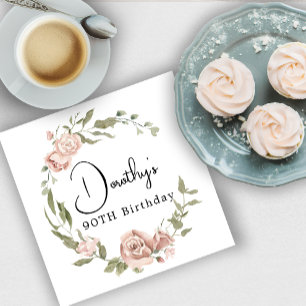 Serviette En Papier Rose rose Dusty Floral 90e anniversaire