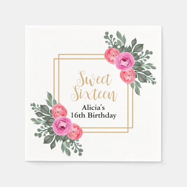 Serviette En Papier Rose rose Dusty Verdure Botanique Or Sweet 16 (Devant)