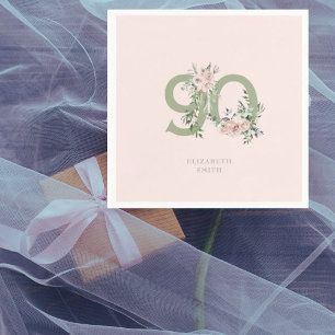 Serviette En Papier Rose rose élégant 90e anniversaire