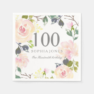 Serviette En Papier Rose rose élégante 100e fête d'anniversaire