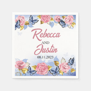 Serviette En Papier Rose rose et bleu Floral Moderne Boho