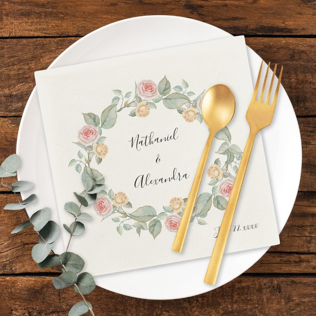 Serviette En Papier Rose Rose Floral Wreath Mariage été serviettes (Créateur téléchargé)
