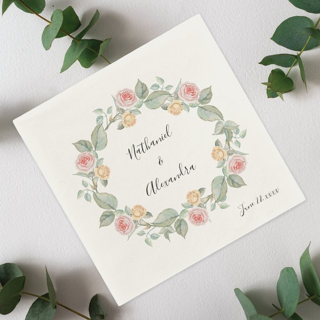 Serviette En Papier Rose Rose Floral Wreath Mariage été serviettes (Créateur téléchargé)