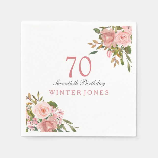 Serviette En Papier Rose Rose Gold Flowers 70e Anniversaire de fête Na (Devant)