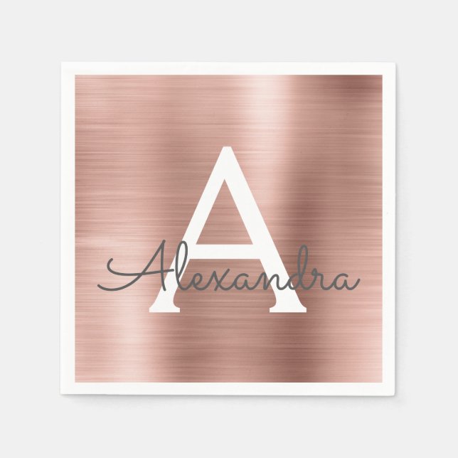 Serviette En Papier Rose Rose Gold Girl Phuile Monogramme Anniversaire (Devant)