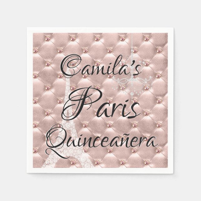 Serviette En Papier Rose Rose Gold Paris Quinceañera (Devant)