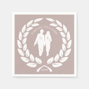 Serviette En Papier Rose rose gris Or Love Couple Laurel Wreath