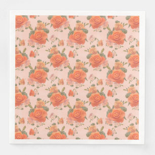 Serviette En Papier rose rose orangé motif fleuri mariage ressort