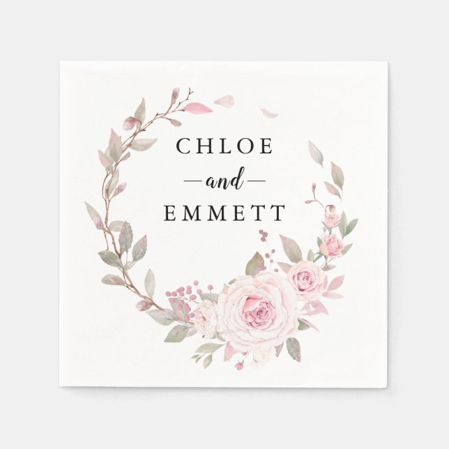 Serviette En Papier Rose rose pâle couronne de fleurs (Devant)