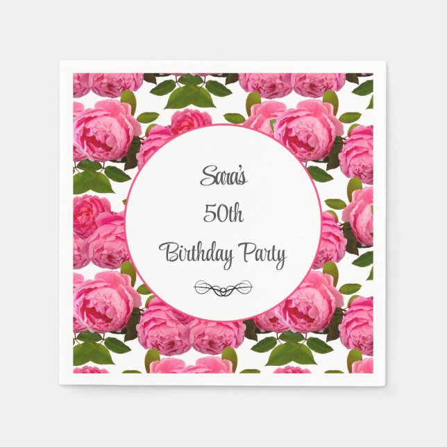 Serviette En Papier Rose rose personnalisée 50e anniversaire Pary (Devant)