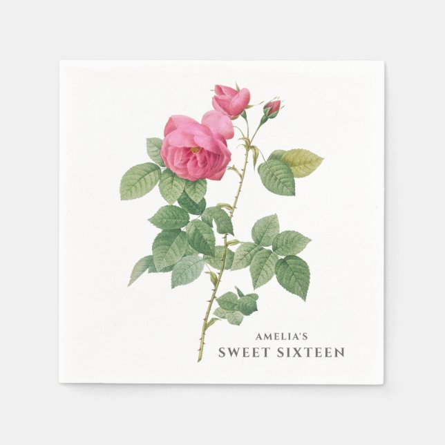 Serviette En Papier Rose rose Vintage Botanique (Devant)