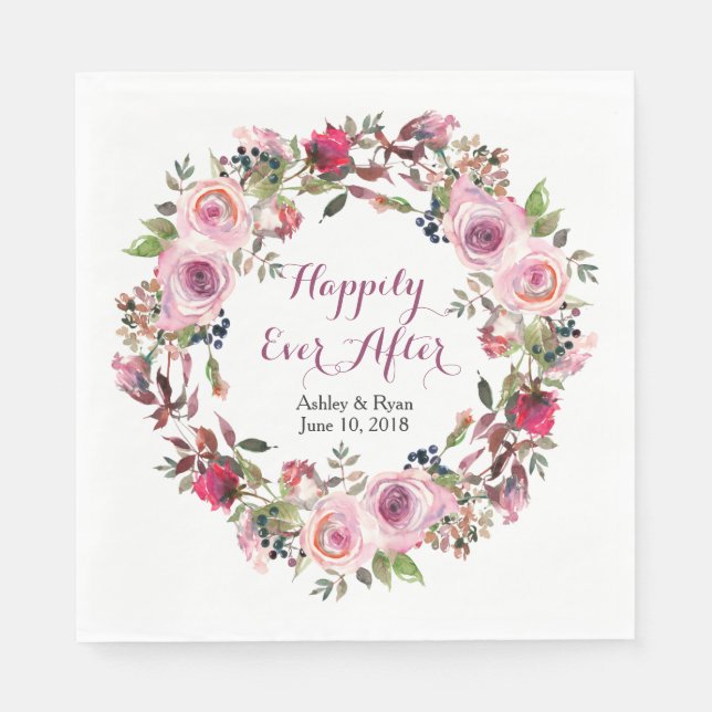 Serviette En Papier Rose rose violet Mariage de fleurs (Devant)