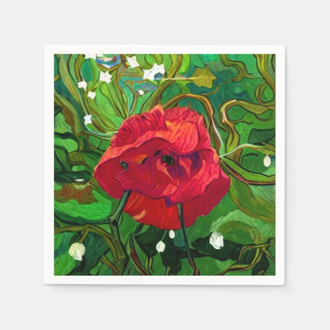 SERVIETTE EN PAPIER ROSE ROUGE  (Devant)