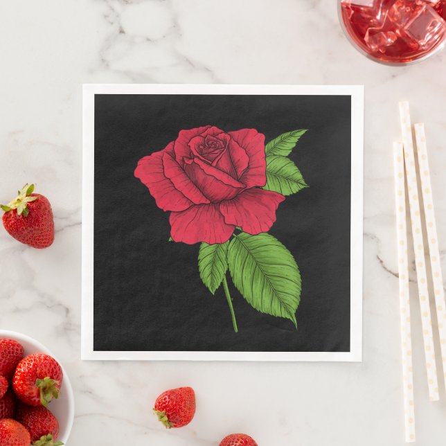 Serviette En Papier Rose rouge 2 (En situation)