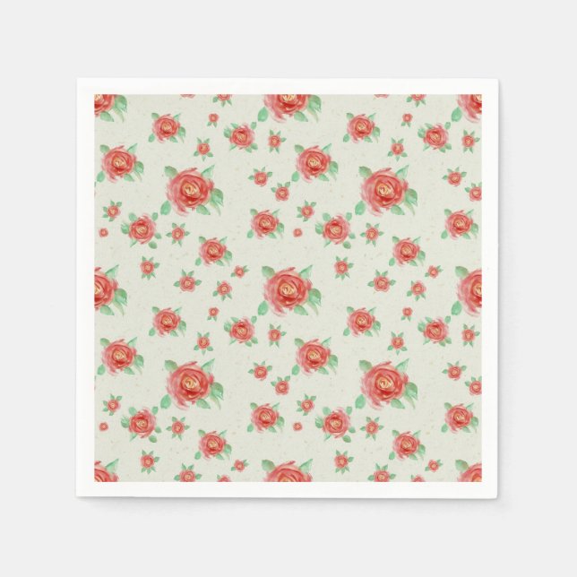 Serviette en papier rose rouge aquarelle (Devant)