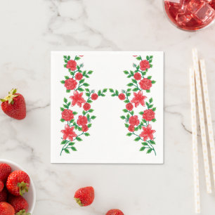 Serviette En Papier Rose rouge avec pétales détaillés, représenté dans
