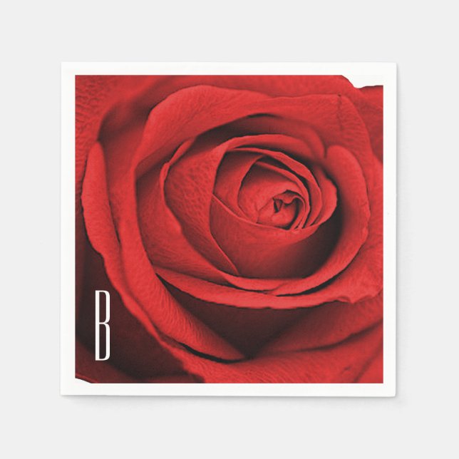 Serviette En Papier Rose rouge blanc (toute couleur) Monogramme Rustiq (Devant)