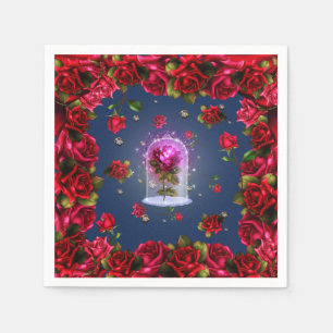 Serviette En Papier Rose rouge enchantée et strass diamant élégant pou