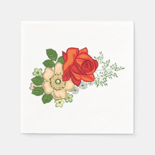 Serviette En Papier Rose rouge et pâquerettes