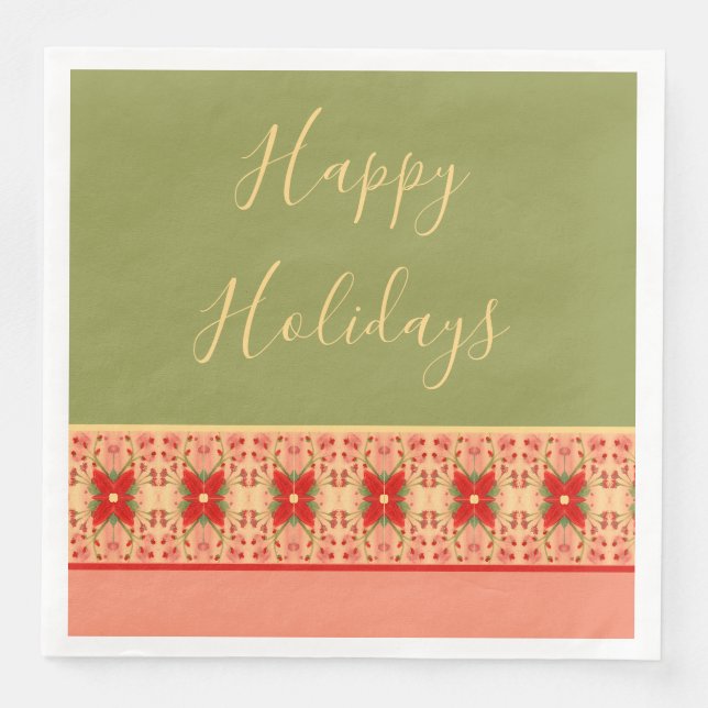 Serviette En Papier Rose rouge floral et vert (Devant)