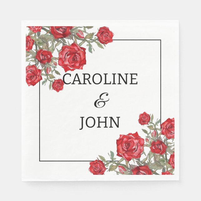 Serviette En Papier Rose rouge Mariage floral (Devant)