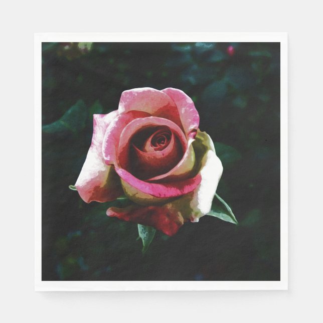 Serviette En Papier Rose rouge peinte à l'huile (Devant)