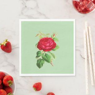 Serviette En Papier Rose rouge peinte sur fond vert clair