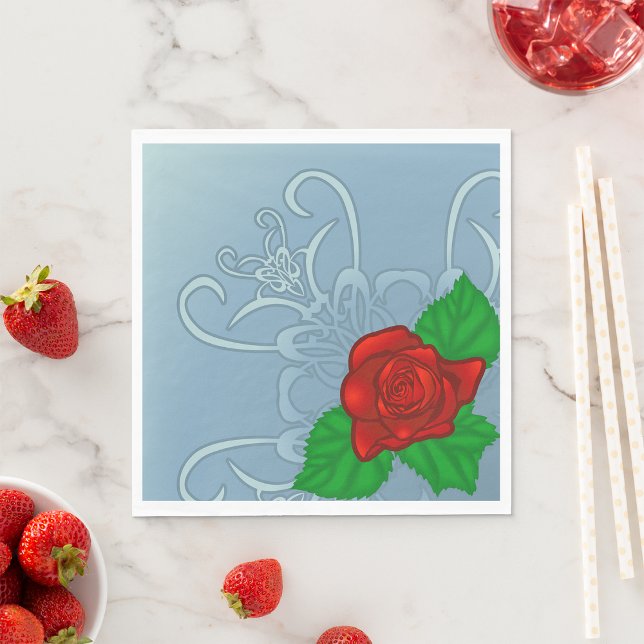 Serviette En Papier Rose rouge romantique Classique Floral (Créateur téléchargé)