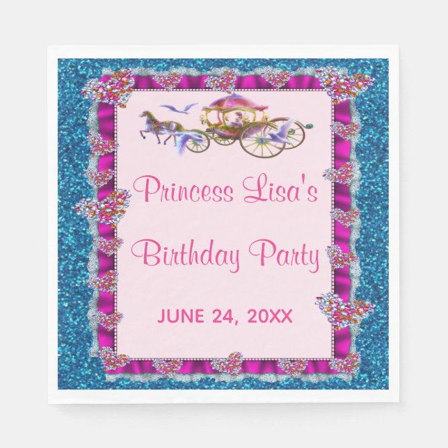 Serviette En Papier Rose Ruban bleu Parties scintillant Royal Princess (Devant)