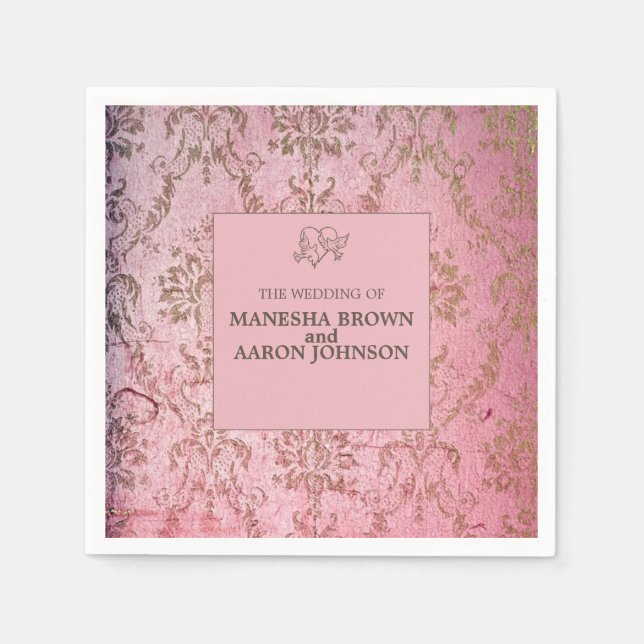 Serviette En Papier ROSE RUSTIQUE - Cocktail Mariage Napkin (Devant)