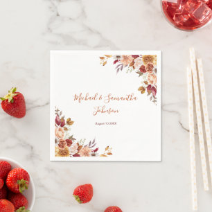 Serviette En Papier Rose rustique et mariage d'automne au chrysanthème
