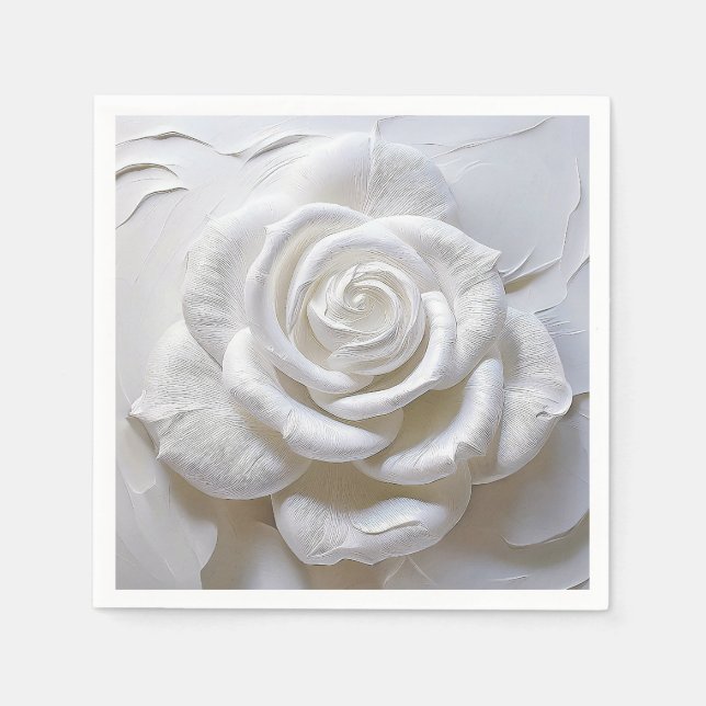 Serviette En Papier Rose Sculptée - Blanc sur Blanc (Devant)