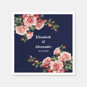Serviette En Papier Rose sombre et rouge roses bleu marine mariage