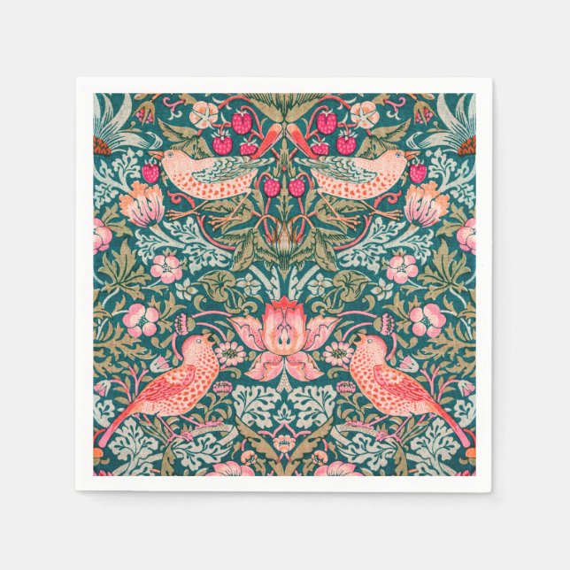 Serviette en papier rose Strawberry Thief de W Mor (Devant)