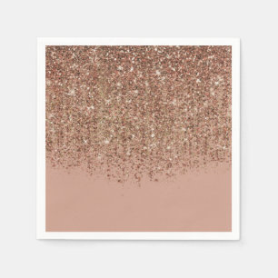 Serviette En Papier Rose Taupe & Bronze Or Glitter Glam Party