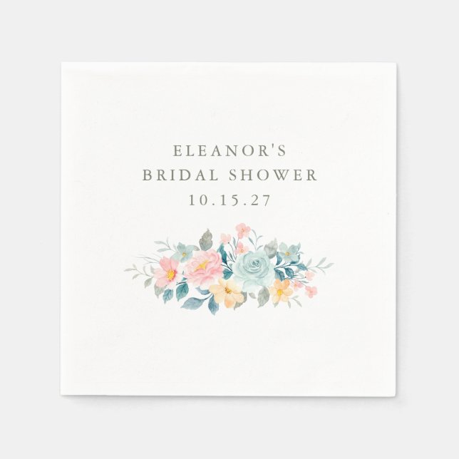 Serviette En Papier Rose Té Aquarelle Florale Mariage Personnalisé  (Devant)