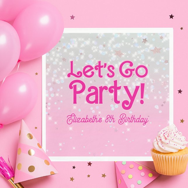 Serviette En Papier Rose Tendance Fête d'Anniversaire Let's Go Party (Trendy Pink Let's Go Party Birthday Napkins)