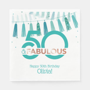 Serviette En Papier Rose Turquoise Gold 50 Fabulous Cinquante Annivers