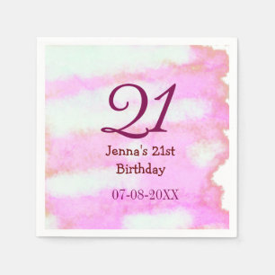 Serviette En Papier Rose vert pastel 21e anniversaire simple nom date 