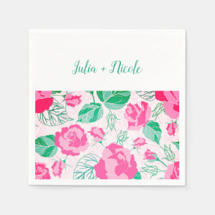 Serviette En Papier Rose Vert Rose Pétales Fleurs Jardin Mariage